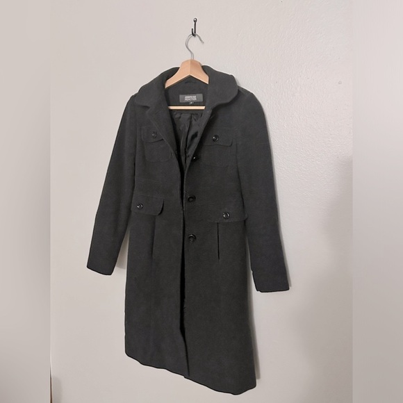 Kenneth Cole Reaction | Long Grey Wool Trench Coat | Sz:2 | Designer Coat - Picture 7 of 13